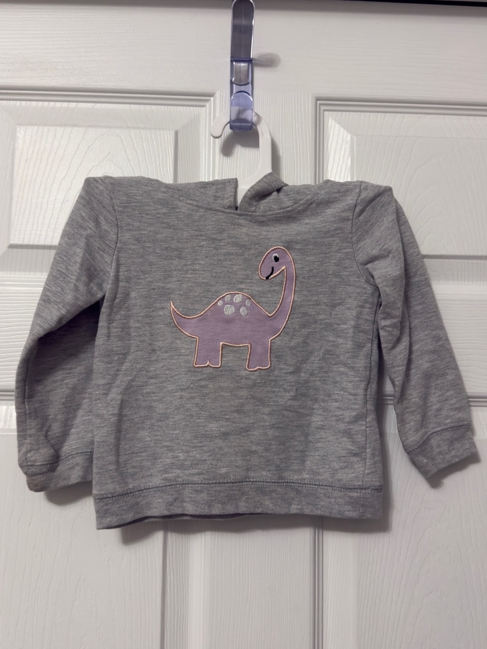 Kidgets Gray Hoodie with Lavender Dinosaur Applique